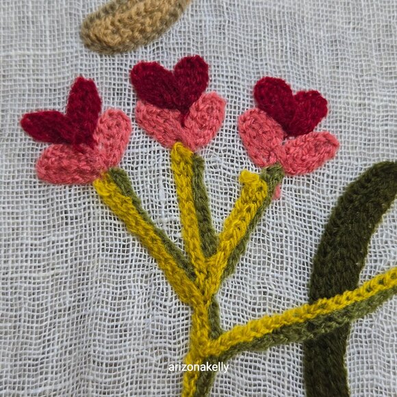 Tolani Linen Scarf Embroidered With Whimsical Animals and Plants - Picture 3 of 11